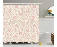 ABAKUHAUS Flor Cortina de Baño, Patrón Floral Antiguo Vintage Siluetas Arbustos de Rosa Salvaje Retro, Material Resistente al Agua Durable Estampa Digital, 175 x 200 cm, Verde Claro