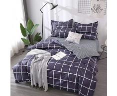 FANSU Conjuntos de Funda nórdica, Juegos de sábanas 3pcs, Estilo de diseño Moderno a Cuadros y Cuadros, Funda de Almohada con Cierre de Fibra Suave (Cama 150-220x240cm, Espacio de Impresion)