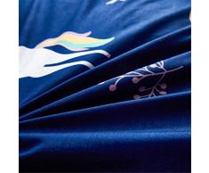 Fansu Juego de Ropa de Cama 4 Piezas, Microfibra Funda de Edredón Sábana Funda de Almohada Cremallera Diseño Funda de Almohada Conjunto De Edredón Hoja Plana (180x220cm,Unicornio)