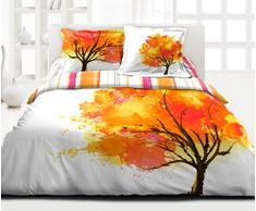 douceur de nuits HC3 Onirique - Juego de Cama Multicolor de 3 Piezas con Funda nórdica de Microfibra de 220 x 240 cm y diseño de árboles otoñales