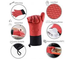 Avana - Guantes de silicona para horno, resistentes al calor, antideslizantes, con forro interior de algodón suave, hasta 250 °C, resistentes al calor, para barbacoas, cocinar, hornear, color rojo
