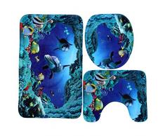 Lance Home 3 Pieza Antideslizante Sea World Baño Mat Set (Baño Alfombra Alfombra + Pedestal + Cubierta de Asiento de Inodoro)