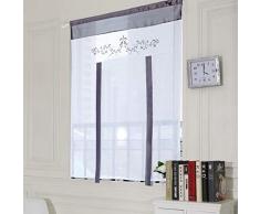 SIMPVALE 1 Pieza Cortina Romana Bolsillo De Barra, Tie Up Translúcido Persianas Romanas, Tul Cortinas de Empalme Bordado - Gris, Ancho 80cm / Altura 100cm
