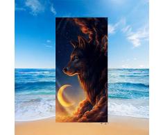 Niños Adulta Toalla de Playa Rectángulo Prevención de Arena Microfibra 3D Lobo León Manta Delgada Nadar SPA Viaje Cubierta de la Tumbona Yoga Deportiva Mascota Toalla (Lobo 5,70_x_150_cm)