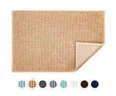 JARITTO Alfombra de Baño Antideslizante Alfombrilla de Baño Absorbente Tapete del Piso de Microfibra de Chenilla Lavable a Máquina Suave para Salida de la Ducha Inodoro Cocina 40 x 60 cm (Beige)