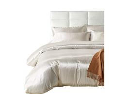 HOTNIU Juego de Ropa de Cama Satinado, Juego de Funda de Satin para edredón, Juego de Sábanas Conjunto, Kit de Cama de Edredón Satén (King, Blanco)