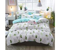Fansu Juego de Ropa de Cama 4 Piezas, Microfibra Funda de Edredón Sábana Funda de Almohada Cremallera Diseño Funda de Almohada Conjunto De Edredón Hoja Plana (150x200cm,Cactus Blanco)