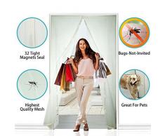 Apalus Cortina Mosquitera Para Puertas. Tejido Súper Fino Para Dejar Pasar El Aire.Cierre Magnético Automático Que Evita el Paso de Insectos. Fácil de Ensamblar (140x240 Blanco)