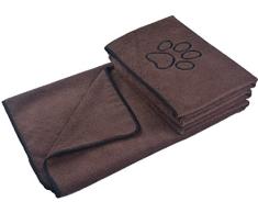 KinHwa Toalla de Mascota de Microfibra con Estampado de Pata Bordada de 76 cm x 127 cm marrón