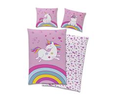 TexIdea - Juego de ropa de cama reversible para niña, diseño de unicornio, color rosa, 135 x 200 cm y 80 x 80 cm, algodón arcoiris