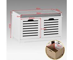 SoBuy Banco de Almacenamiento con Cojines y 2 Cubos de Entrada del Gabinete Dresser Zapato Cómodo Banco FSR23-K-W, ES (Zapatero)