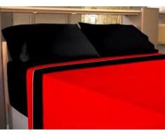 (105 ROJO/NEGRO) JUEGO SÁBANAS BICOLOR VERANO TODAS LAS MEDIDAS DE Y 200cm largo MICROFIBRA, sábana bajera ajustable,1x funda almohada y encimera y PACK tobilleros REGALITOS TV anti-presion (105_x_200_cm, ROJO/NEGRO)