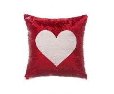 Dcasa - Cojín lentejuelas reversibles corazon blanco rojo 40x40
