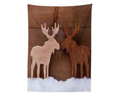 Abakuhaus Alce Tapiz de Pared y Cubrecama Suave, Madera Figura de Ciervo en Diferentes Tonos Navidad Romántica Alegría Vintage, Estampado Digital Vívido, 110x150 cm, Marrón