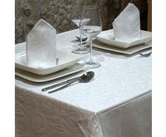 Lujo Blanco Mantel - Anti Manchas Tratamiento - Grande - Ref. Lyon, Blanco, 59 x 157 (150 x 400cm)