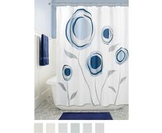 InterDesign Marigold SC Cortina de baño de diseño | Cortina de Ducha con Ojales | 183 x 183 cm | Cortinas Modernas con Estampado de Flores | Poliéster Azul Marino/Gris