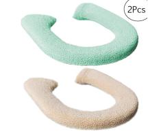 2PCS Funda para Asiento de Inodoro, Funda para Asiento de Inodoro Gruesa Calentador de Asiento para Inodoro de Terciopelo Coral Estirables de Asiento de Inodoro Lavable Universal (Beige, Verde)