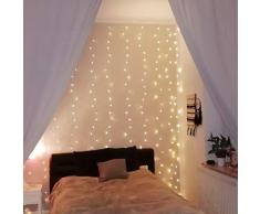 LE 3x3m 300LED Cortina de Luces LED con Gancho y Colgante de Cristal, 8 Modos de Luz , Blanco Cálido, Decorativas Cobre Luz Resistente al Agua para Romántico Boda, Navidad, Fiesta, Jardín