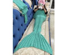 eCrazyBaby Hecho a Mano de Punto Manta de Cola de Sirena Todas Las Estaciones cálido sofá Cama Sala de Estar Manta para Niños y Adultos, Patrón de Cola de Ballena, 180 x 90cm, Verde