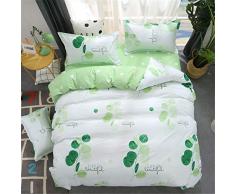 Morbuy Juego de Ropa de Cama de 4 Piezas Microfibra Juego de Fundas de Edredón con 1 Funda Nórdica y 1 Sábana encimera 2 Funda de Almohada (Cama 90-150x200cm/1.5M,Hoja Verde)