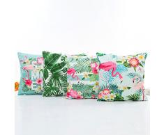 Fundas De Cojines, Morbuy 4PC Seda Satén Suave Elegante Funda de Almohada18 x 18 (45x 45cm) Cuadrado Decoración Para Navidad Camas Sofás Sillas Fundas De Cojín para Sofá Cama Coche (Flamencos refrescantes)