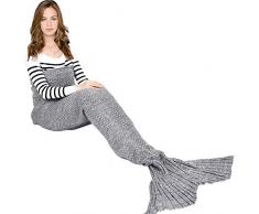 Ecrazybaby888 Hecho a Mano de Punto Manta de Cola de Sirena Todas Las Estaciones cálido sofá Cama Sala de Estar Manta para Adultos, Classic Patrón, Gris, 180 x 90cm