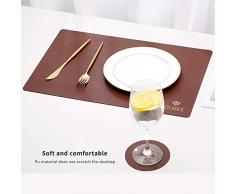 GUBEE Manteles Individuales, manteles Individuales y Posavasos de Cuero PU Juego de 2, Alfombrillas de café Lavables Antideslizantes, manteles Resistentes al Calor para Cocina (marrón)