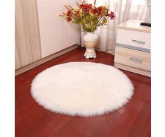 Insun Alfombras de Pelo Largo Alfombra de imitación de Piel de Cordero Mullida Alfombra Redonda para Salón Dormitorio Sofá Silla Cojín Blanco 90cm Diámetro