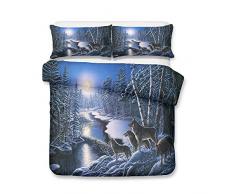 Sticker superb Marrón Nieve Lobo Animal Juego de Funda Nórdica con Funda de Almohada, Chico Hombre Negro Blanco Arte Lobo Funda de Cama para Otoño Invierno (Lobo 2, 180x210cm Cama 105/90cm)