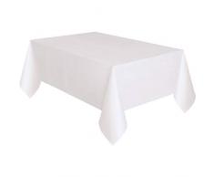 Unique Party - Mantel de Papel Forrado con Plástico - 2,74 m x 1,37 m - Blanco (50180)