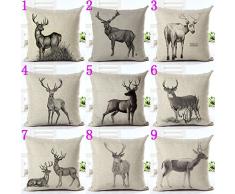 Funda de almohada de la vendimia Elk Wild Animal asiento de la silla y de la cintura de algodón de lino plaza cubierta de almohadas
