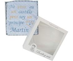 Manta bebé con frase bordada y personalizada con nombre, para carrito y/o minicuna. Varios colores disponibles (Celeste)