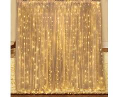 YUE GANG LED Luces de Cortina con 8 Modos de Luz 300 LED Twinkle String Light para Ventanas,Jardín,Balcón Perfecto para Decoración de Navidad,Día de San Valentín, Carnaval,Fiesta Blanco Cálido