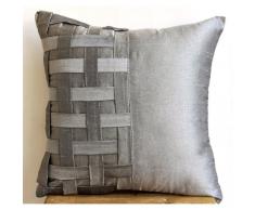Grey Silver Bricks - Decorativa Funda de Cojin 30 x 30 cm, Square Gris Plata Seda Alforzas