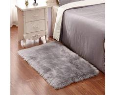 DQMEN Piel de Cordero Oveja/Sheepskin Rug Cordero, imitación mullida Alfombras imitación Piel sintética Deko Piel,para salón Dormitorio baño sofá Silla cojín (Gris, 75 X 120cm)