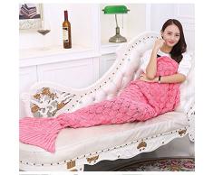 eCrazyBaby Hecho a Mano de Punto Manta de Cola de Sirena, Todas Las Estaciones cálido sofá Cama Sala de Estar Manta para niños y Adultos, Patrón de Fish-Escalas, 180 x 90 cm, Rosa