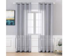 MIULEE Cortinas Poliéster Ojales Cortina Translucida de Dormitorio Moderno Ventana Visillos Salon para Sala Cuarto Dormitorio Comedor Salon Cocina Salón de Gris Claro 2 Unidades 140x260cm
