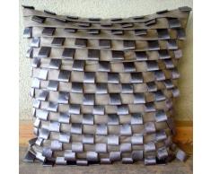 Musical Harmony - Decorativa Funda de Cojin 60 x 60 cm, Square Grey Suede Alforzas y Cinta de Raso