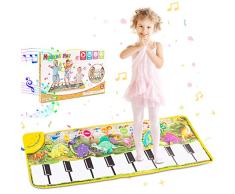Alfombra de Piano con patrón y sonido de dinosaurio Alfombrilla de baile musical portátil Juguetes de educación temprana Regalo para niños y niñas, 43.3x 14.2 pulgadas