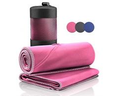 Juego de Toallas de Microfibra + Funda de Transporte | Set de 2 Azules: Grande para baño, pequeño para Cuerpo y Cara | Ultra–Ligeras, absorbentes, de Secado rápido | Deporte, Viaje, Playa, Gimnasio