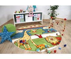 Savona Kids - Alfombra infantil - animales de zoológico redonda - coloridos en 3 tamaños
