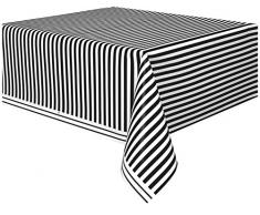Unique Party - Mantel de Plástico - 2,74 m x 1,37 m - Diseño de Rayas Negras (50305)
