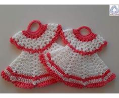 Agarradera de olla o Adorno de Cocina Vestido Blanco/Rosa