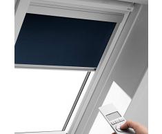 Velux eléctrico - Estor opaco para GGL/GPL/GHL/GTL/GGU/GPU/GHU/GTU (tamaño MK08, color de la tela azul Premium 2055/UNI, color plata//DML MK08 2055
