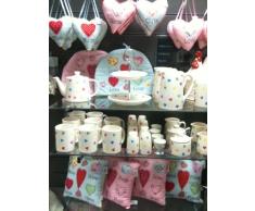 Cojín de corazones de Tina devins - azul de cuadros de lunares rojo con forma de corazón con mensaje Home