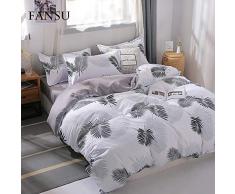 Fansu Juego de Ropa de cama4 Piezas, Incluye Minimalismo ModernoMicrofibra 1 Cremallera Funda Nórdica de Edredón + 1 Colcha de Cama o Sábana + 2 Fundas de Almohada (180x220cm-1.8M,Hoja de Palma Gris)