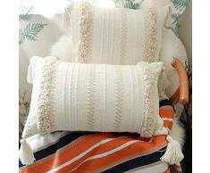 Funda de almohada borla de punto geométrico para decoración del hogar, fundas de almohada de color beige sólido tejido para sofá o silla,fundas de cojín para sofá o sala de estar 30x50