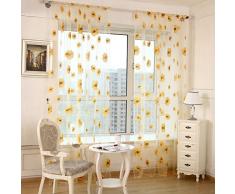 simpvale 2 pcs cortinas visillos con diseño de crisantemos de la decoración de salón dormitorio anchura 100 cm, poliéster, amarillo, 100_x_270_cm