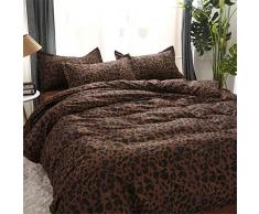 Fansu Ropa de Cama ?Piezas, Suave Comodo Microfibra Moda Linda Imprimiendo Cremallera Funda Nórdica Juego de Cama Sábana Encimera y 2 Fundas de Almohada (150x200cm-1.5M,Marrón)