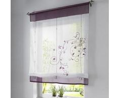 SIMPVALE Bordado de Flor Cortina Visillos en Organdi Paramento Superior y Bordado Lino, 80x120cm, Púrpura